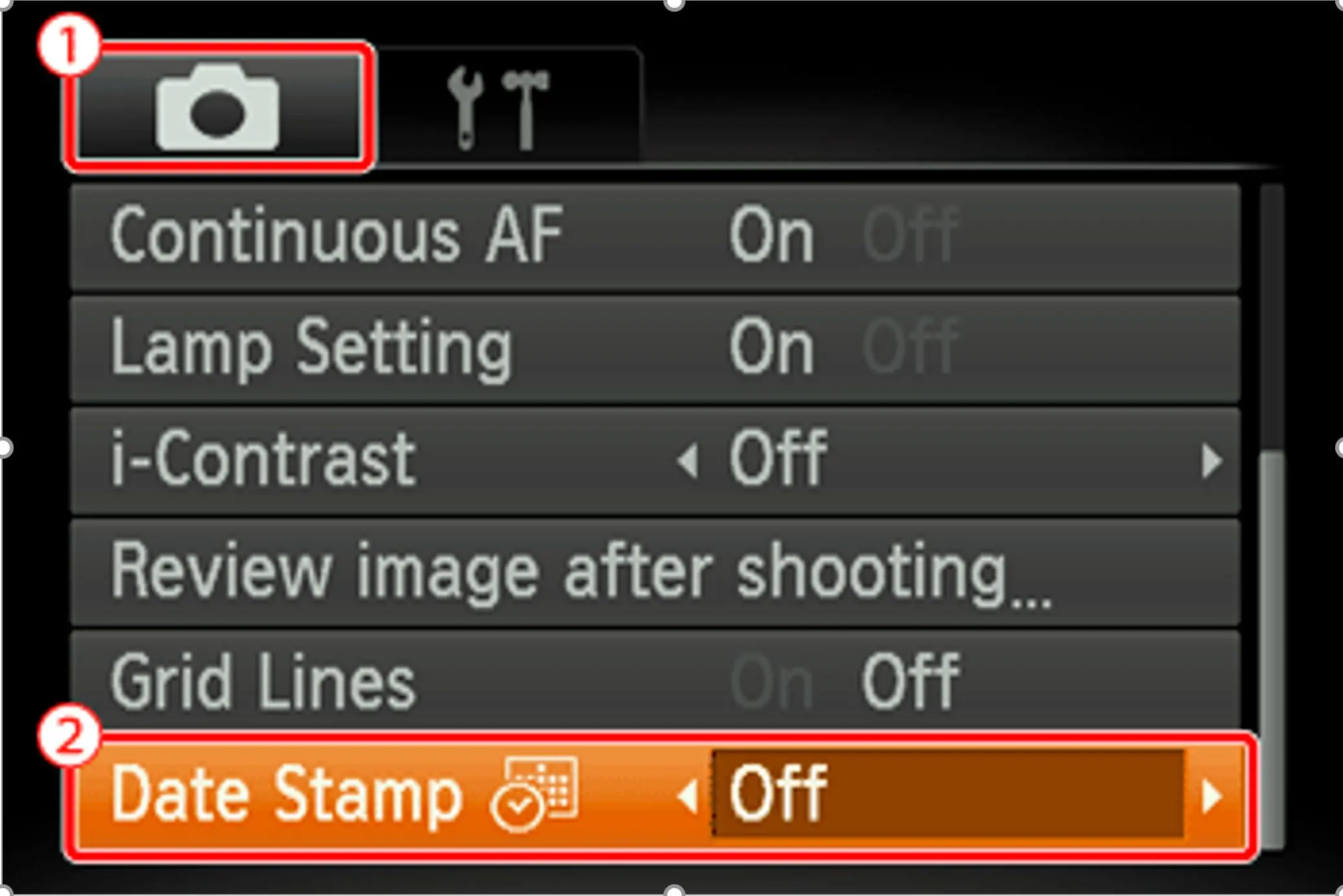 Añadir marcas de fecha en la configuración de la cámara Canon..