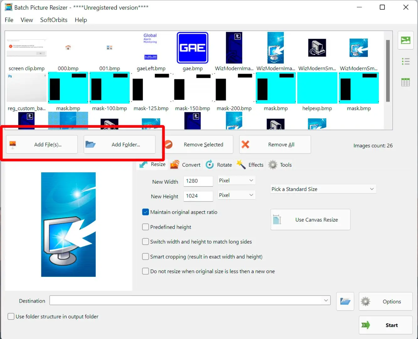 Añadir archivos bmp al convertidor..
