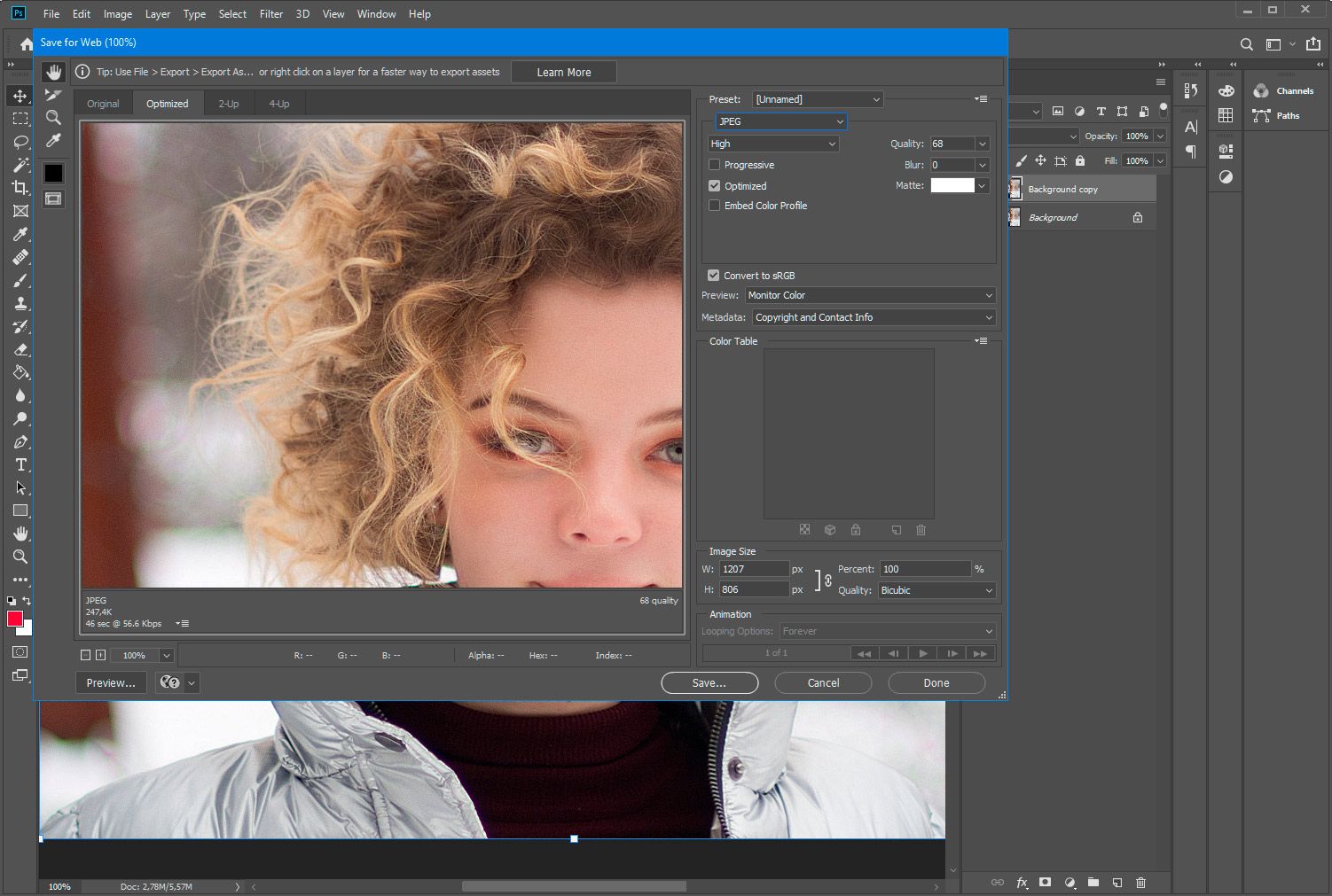 Adobe Photoshop. Guardar para web ventana..