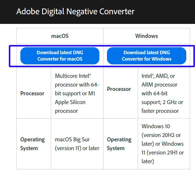 Descargar Adobe DNG Converter..