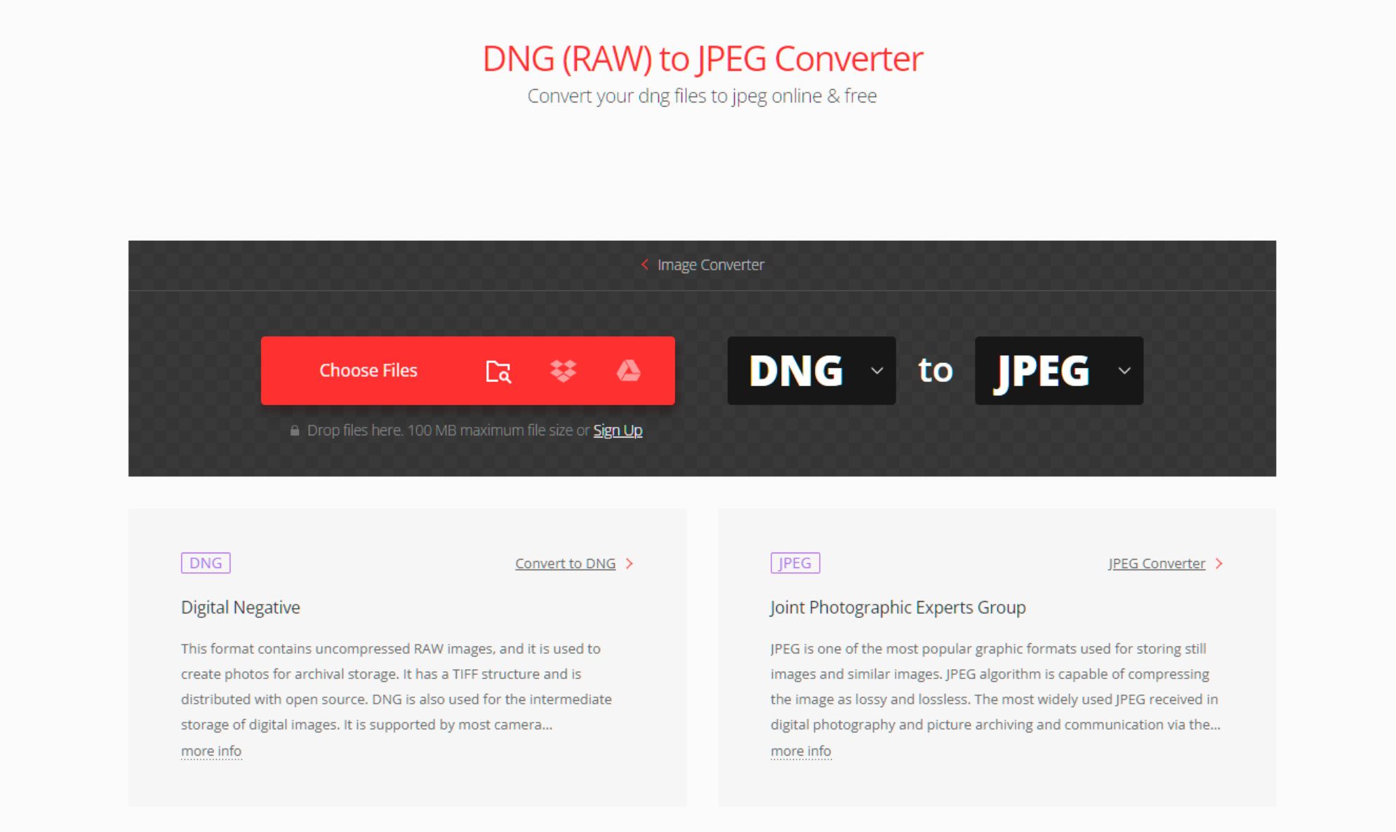 Aplicación gratuita de conversión de DNG a JPEG..