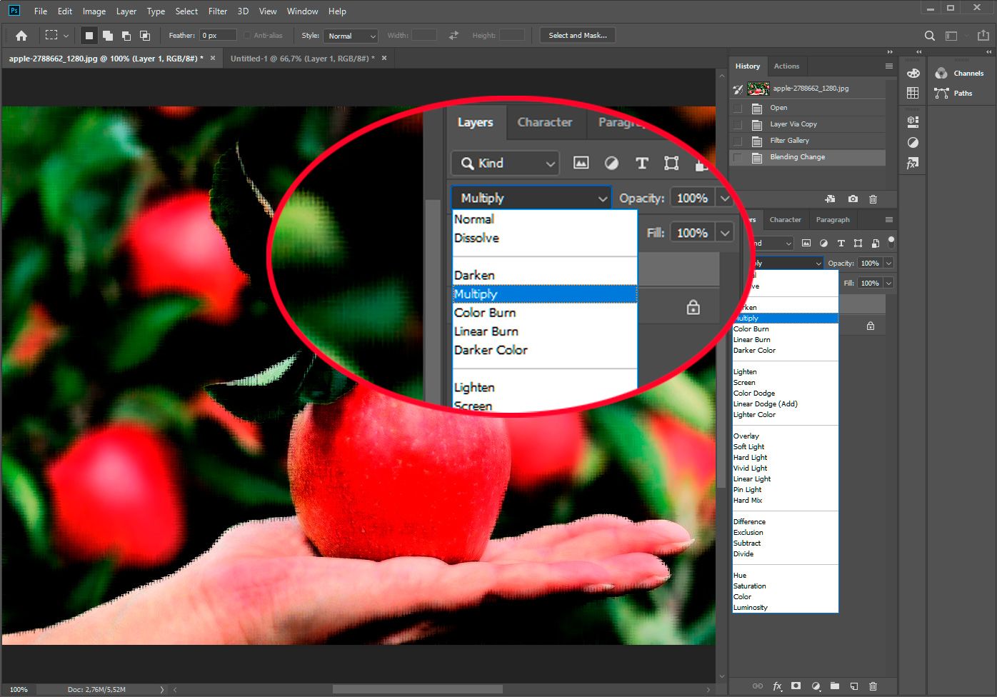 Photoshop seleccionar Multiplicar..