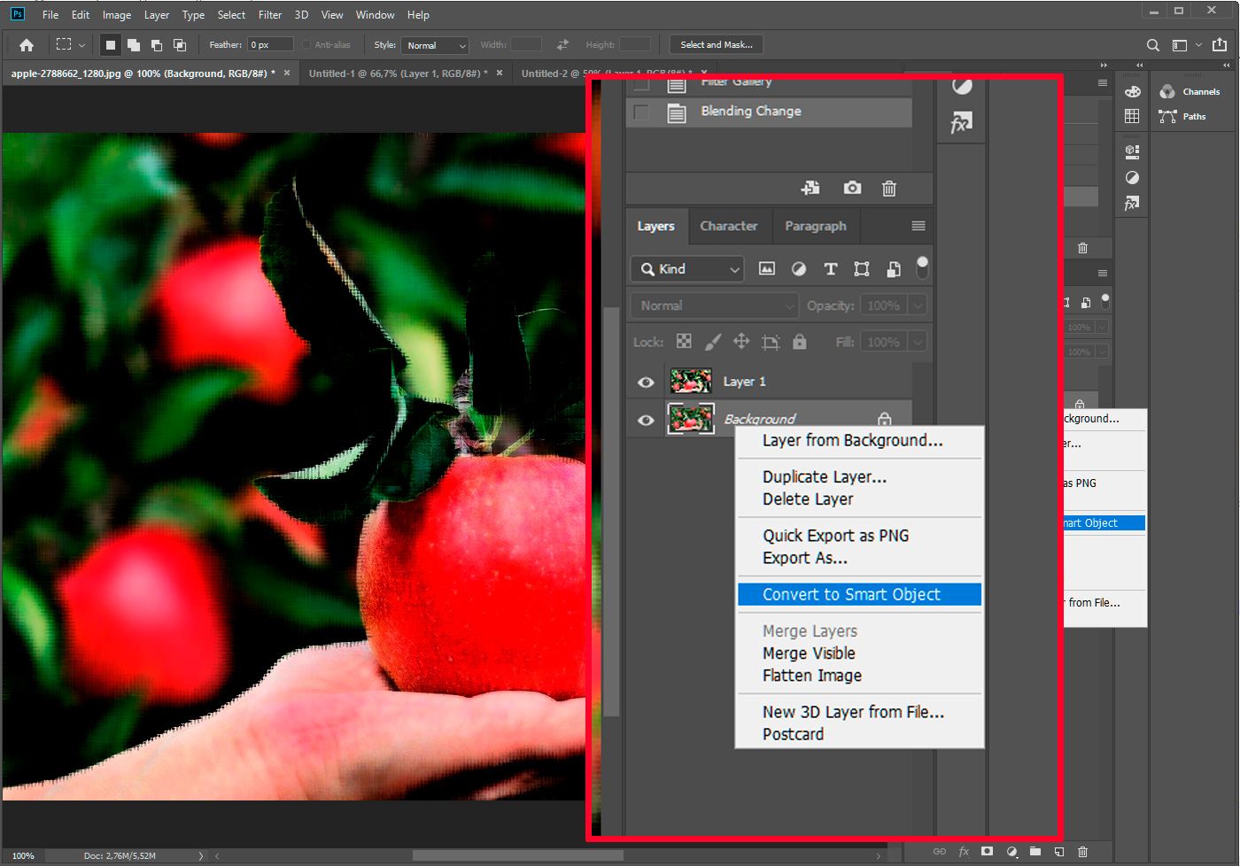 Photoshop convertir en Objeto Inteligente..