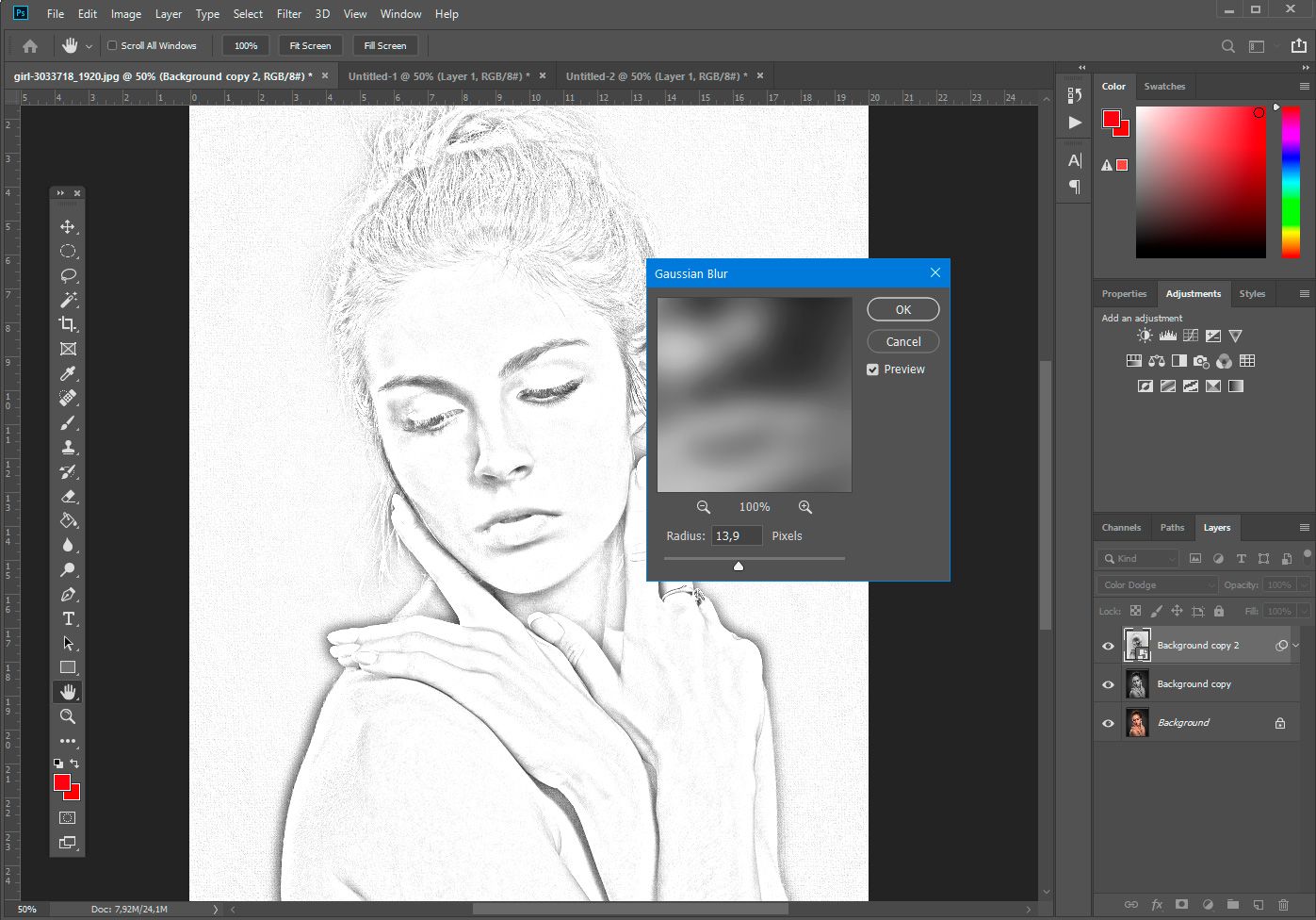 Photoshop: Cambia el desenfoque gaussiano..