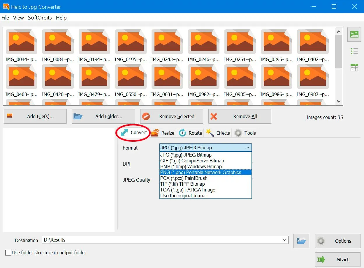 Seleccionar PNG para convertir desde heic..