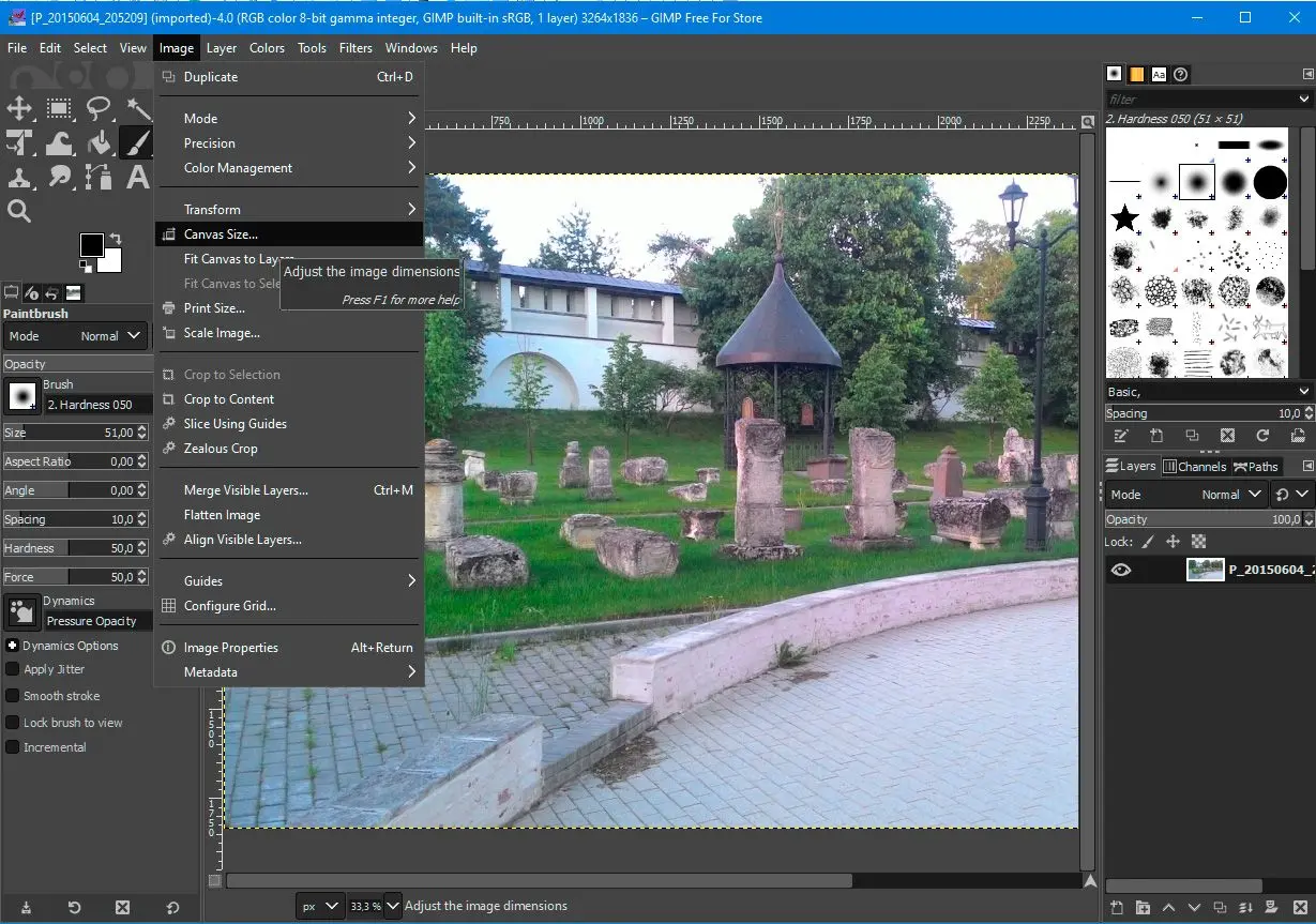 Abrir tamaño de imagen en GIMP..