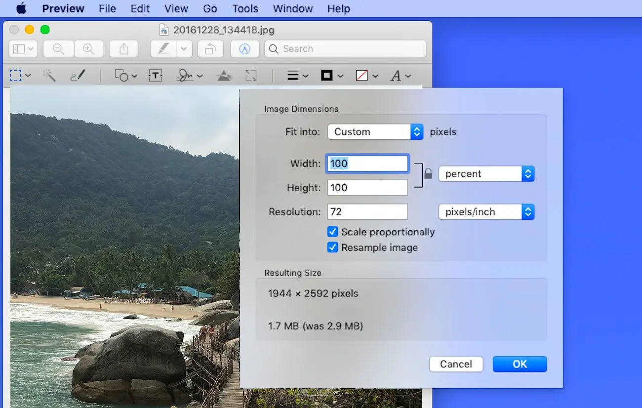 Redimensionar foto en MAC en KB..