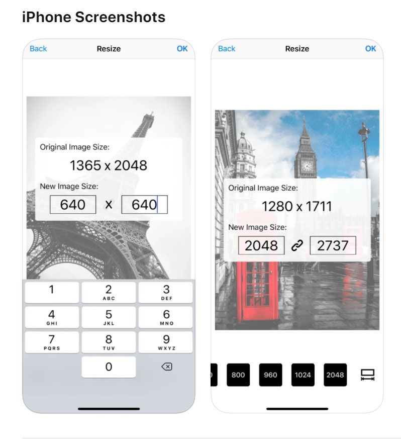 Redimensionador de fotos gratis en KB para iOS..