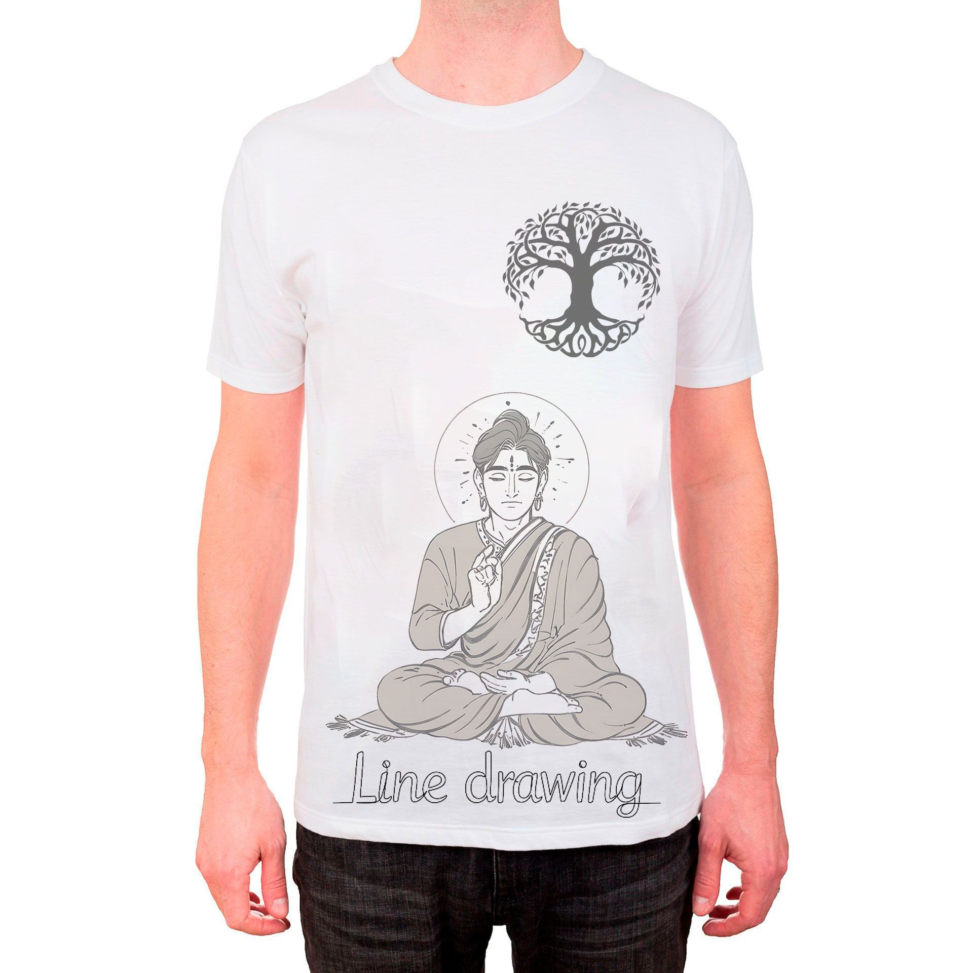 Camiseta con boceto de dibujo lineal de buda..