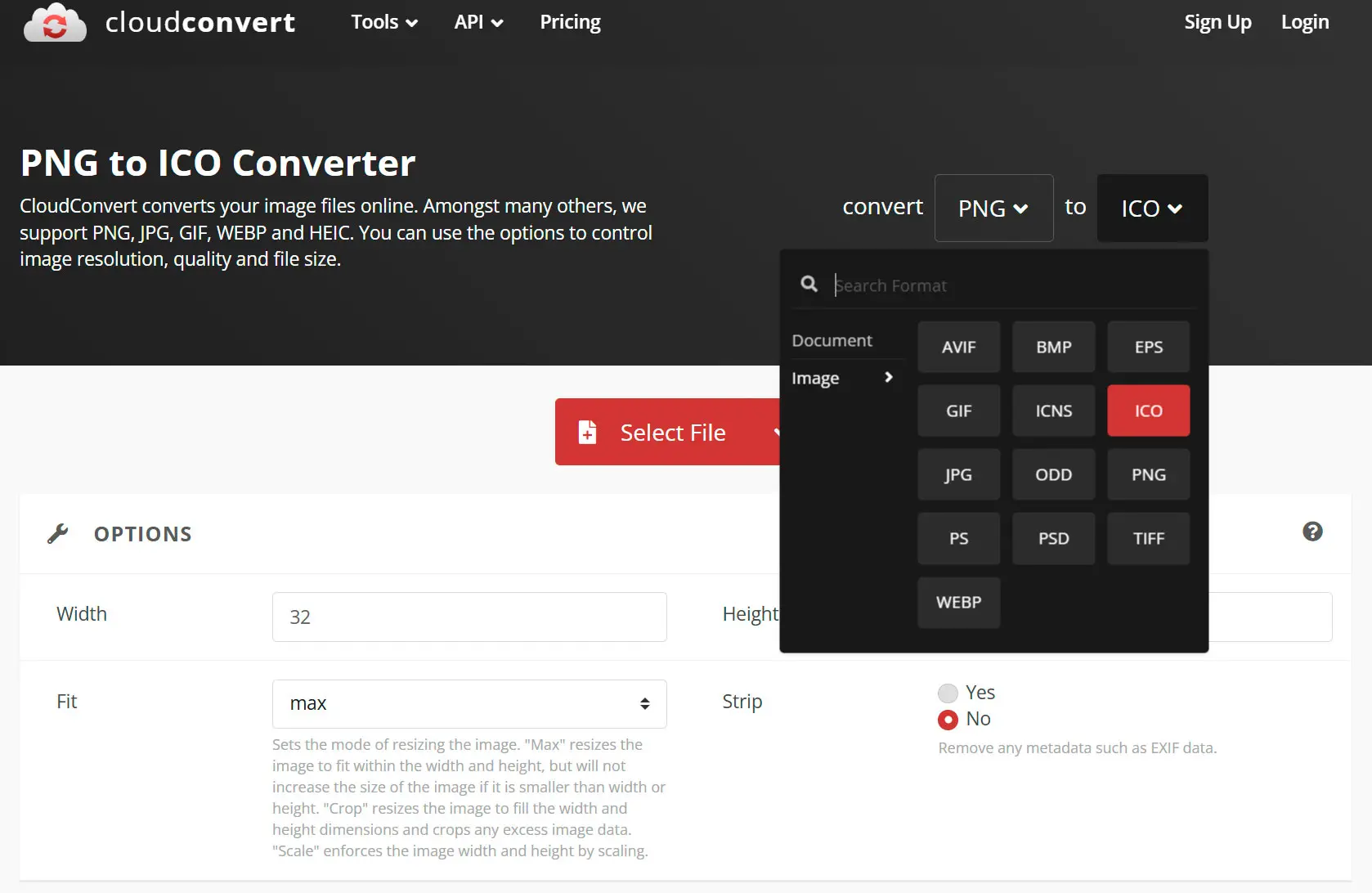 CloudConvert: png a icono..
