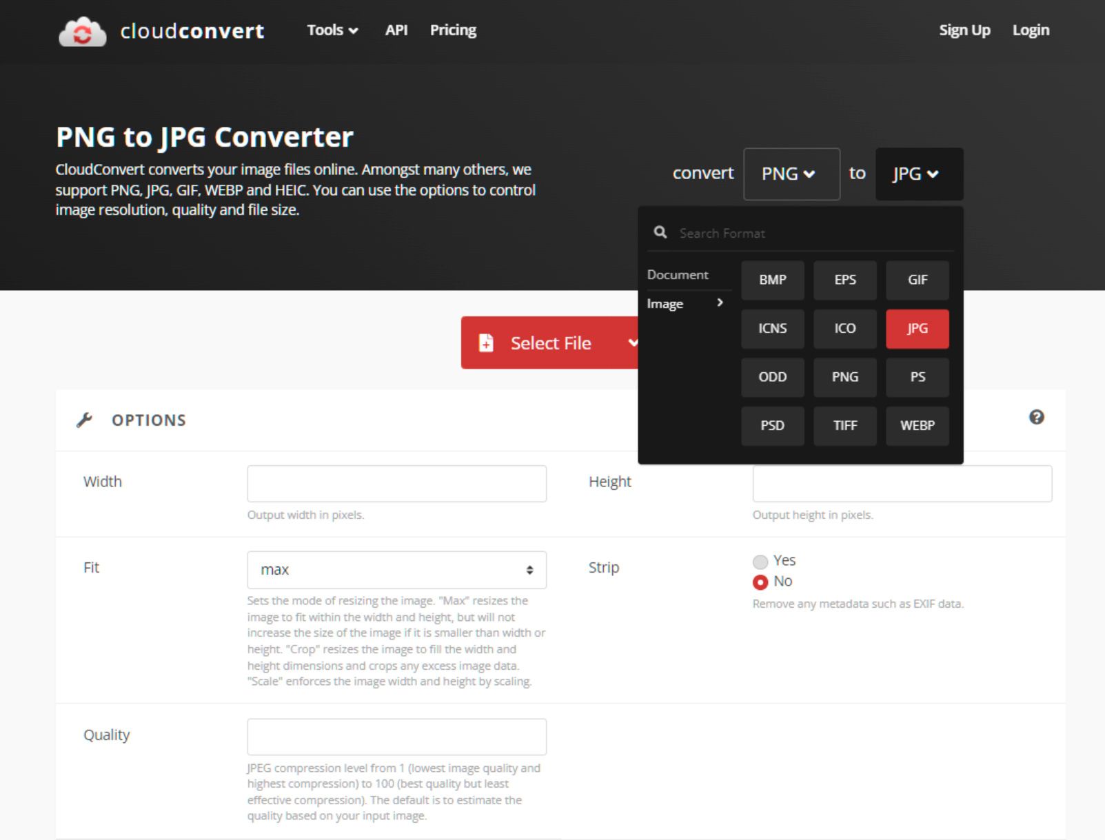 Convertir PNG a JPG en línea..