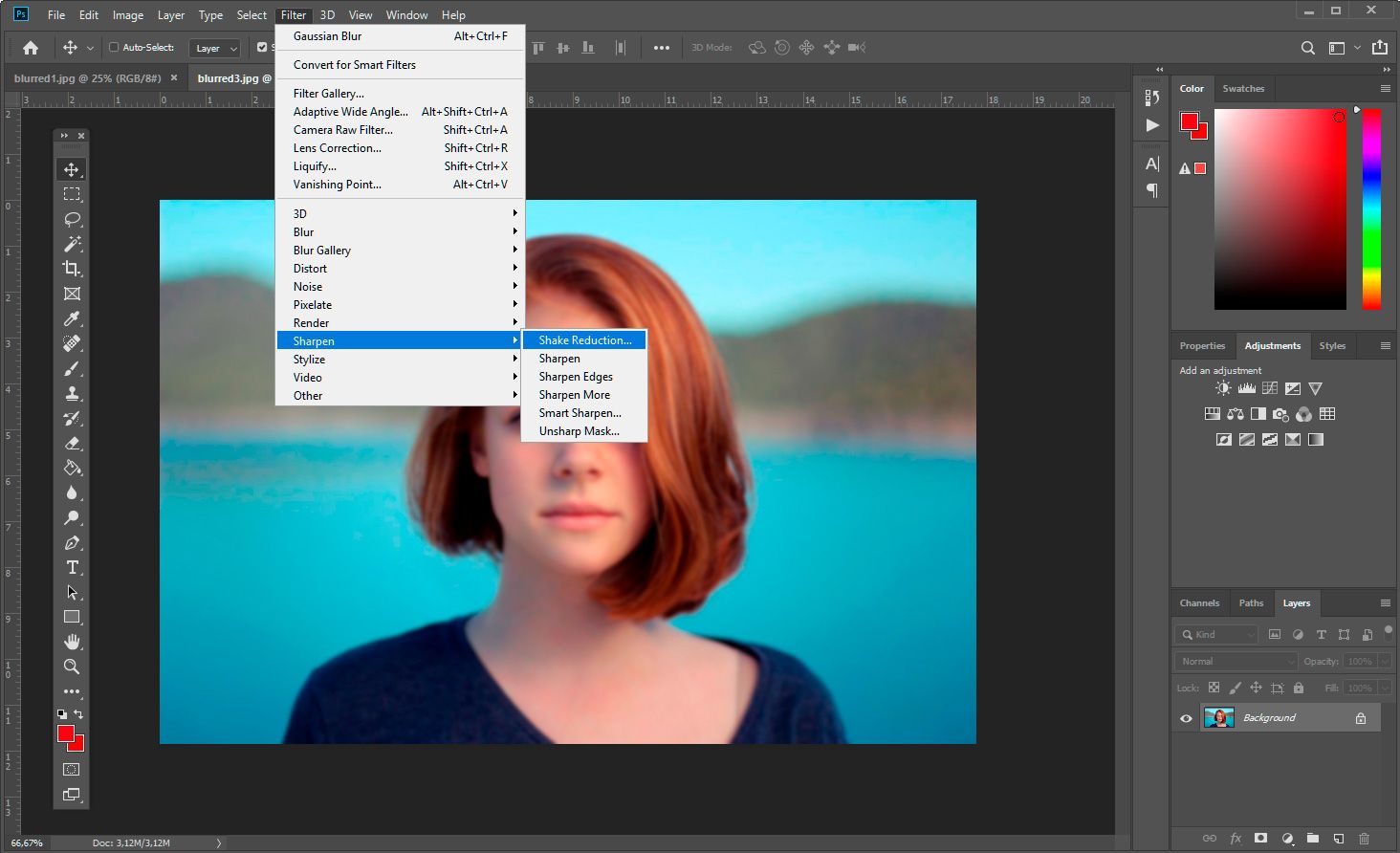 Elija Shake Reduction en Photoshop..