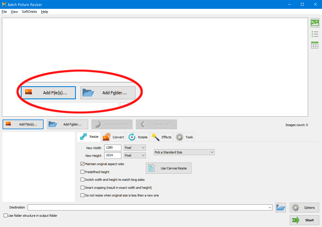 Añadir archivos para redimensionar múltiples imágenes en Windows 11.