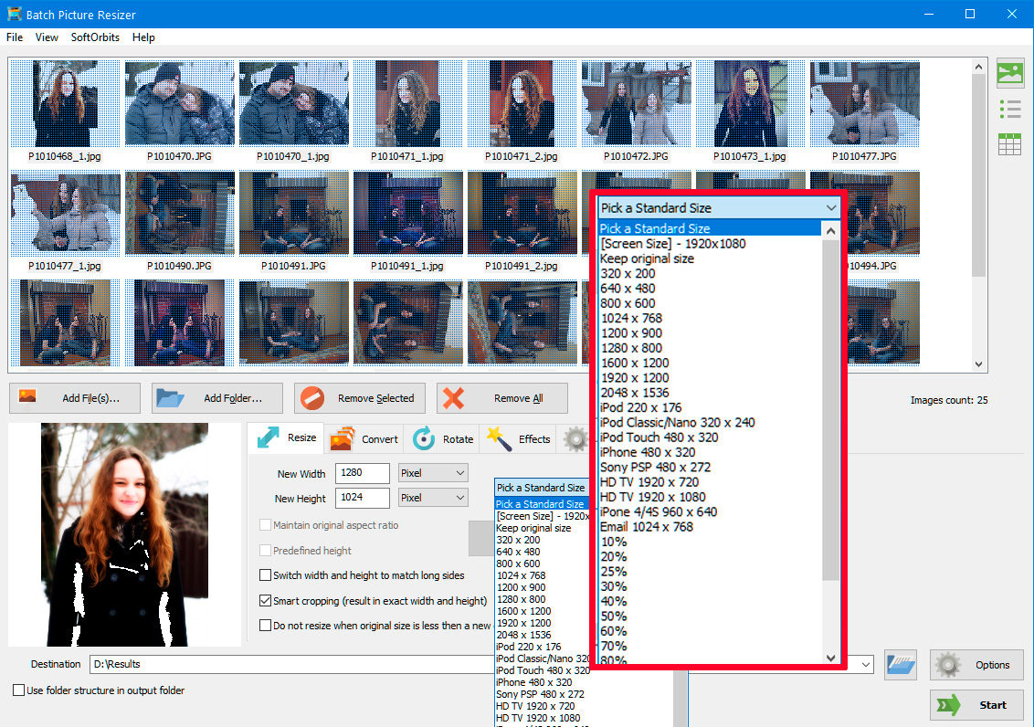 Seleccione el tamaño de la imagen.