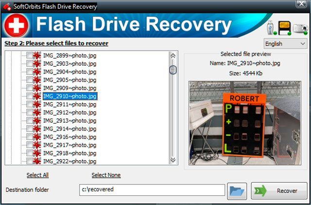 Elegir archivos para recuperar de la unidad SanDisk..