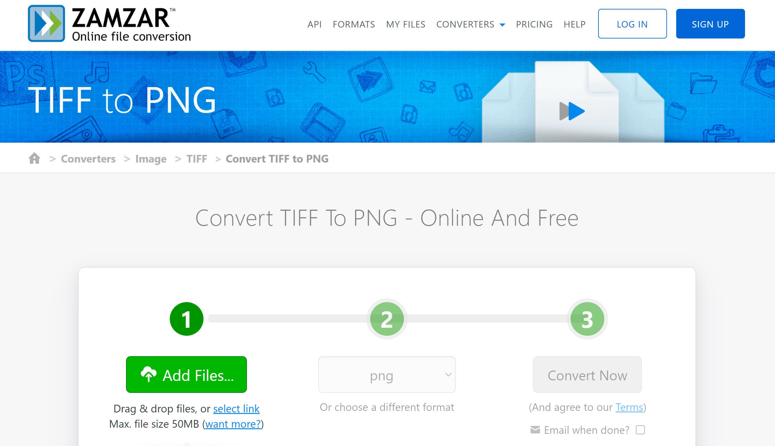 Abrir Conversor en línea TIFF a PNG..