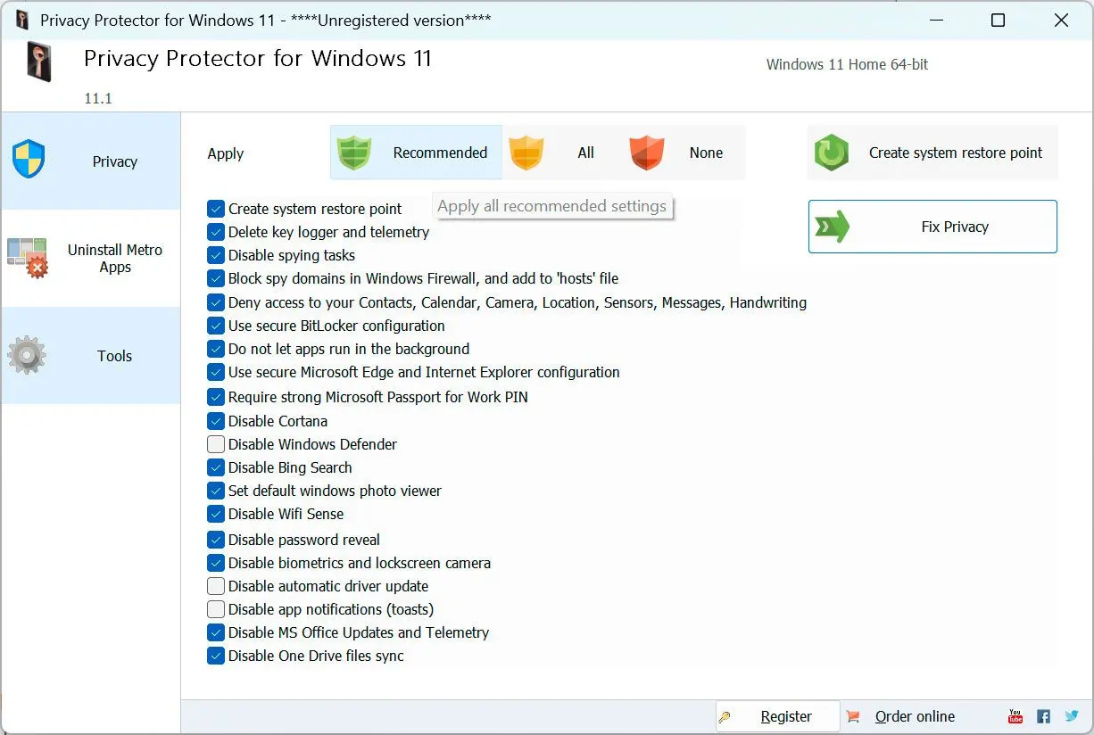 Privacy Protector for Windows 11 Capturas de pantalla.