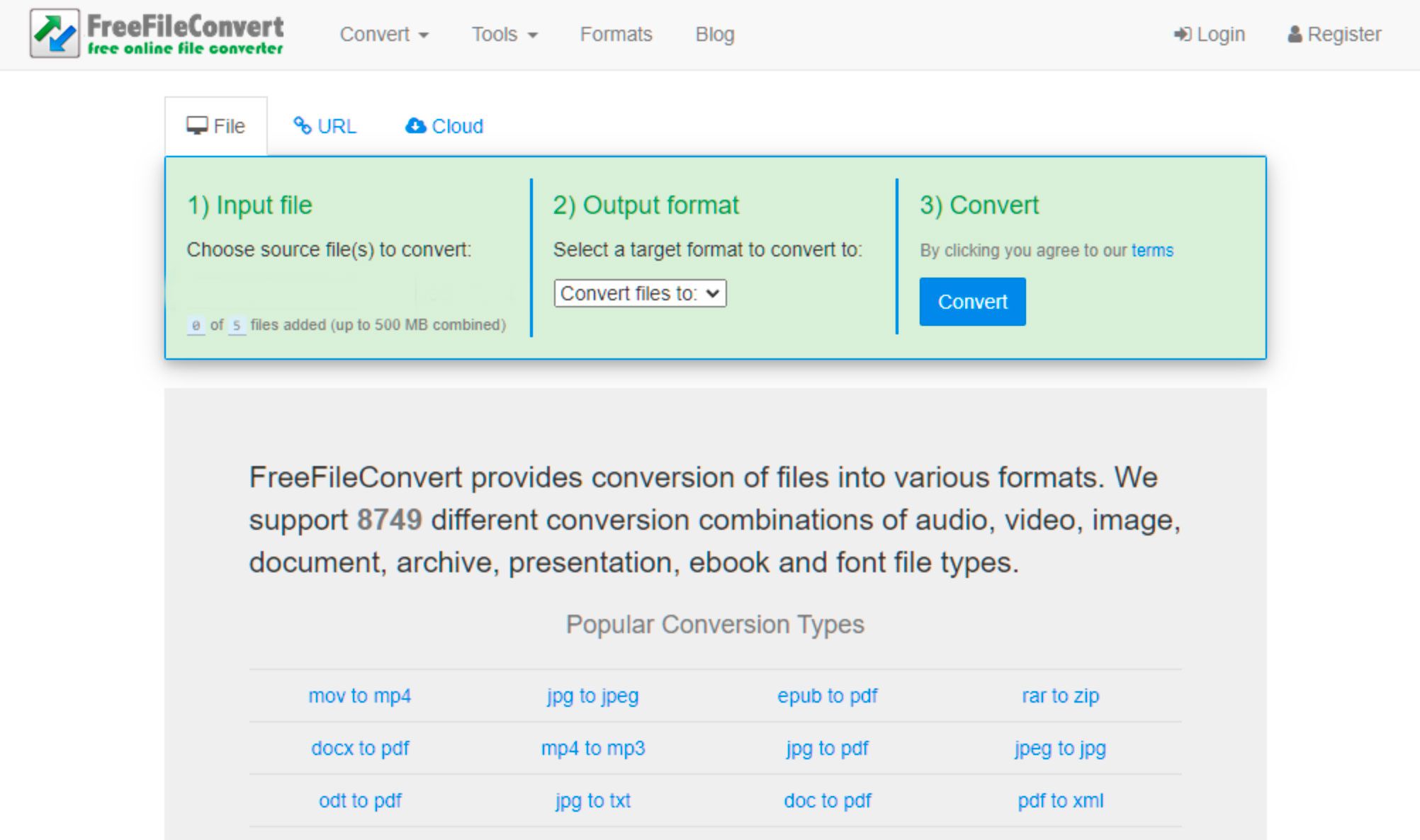 Accede al sitio web de FreeFileConvert..