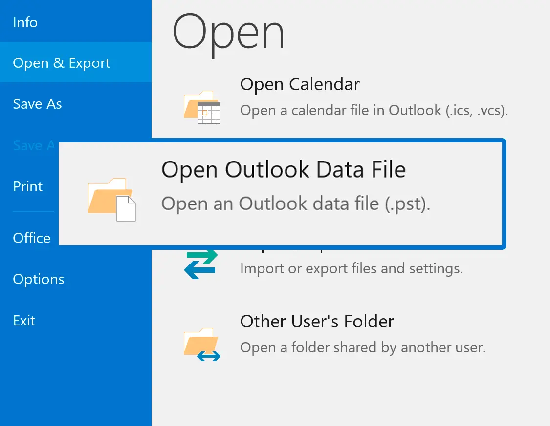 Abra el PST en Outlook.
