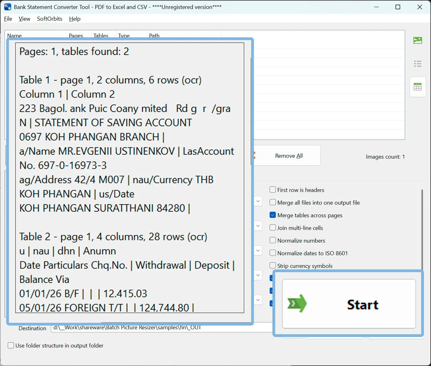 Revise la vista previa y genere el archivo CSV.