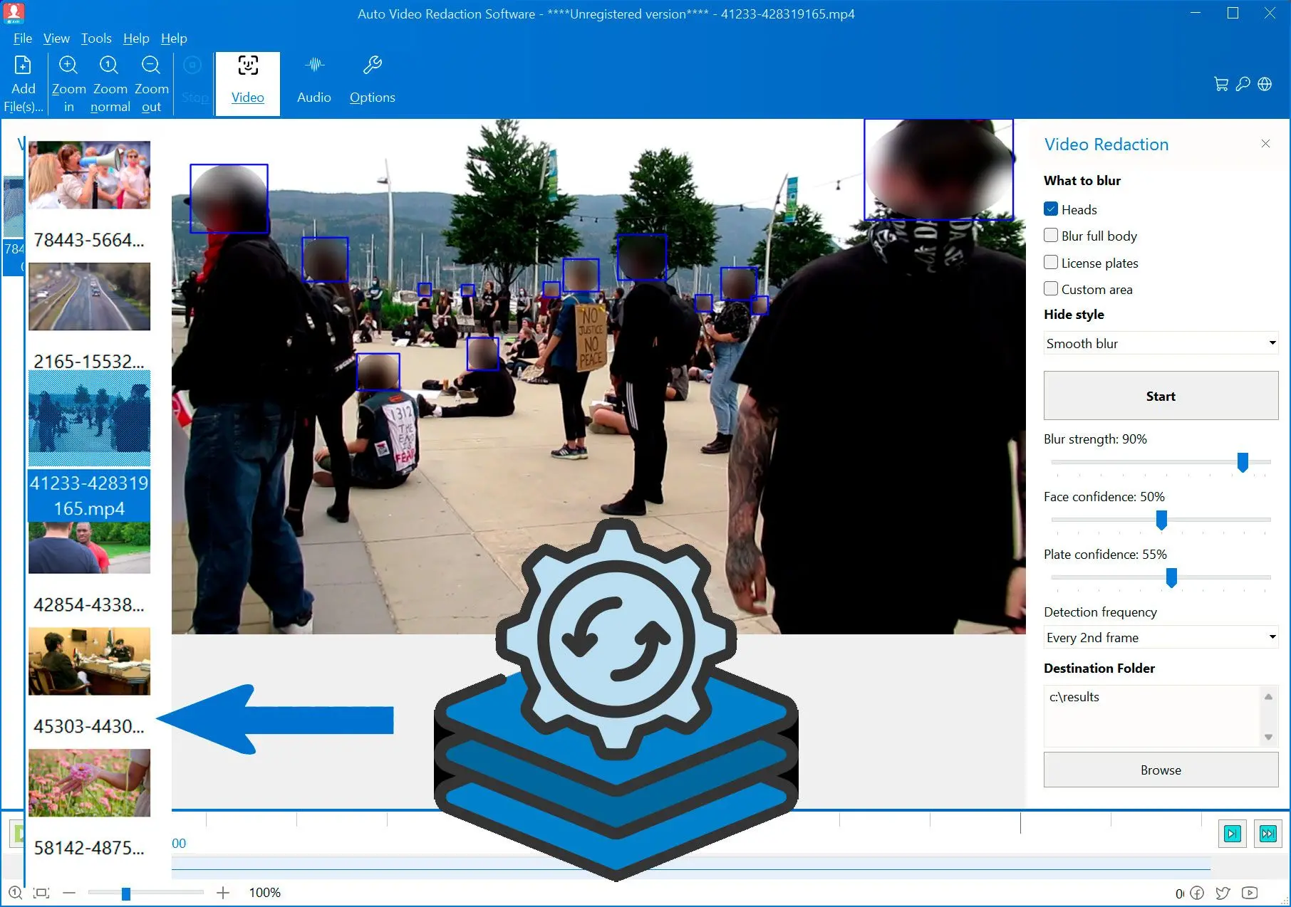 Comience a difuminar rostros en modo por lotes para todos los videos..