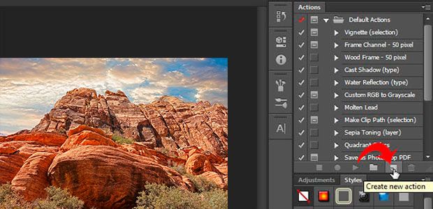 Crear una nueva acción en photoshop.