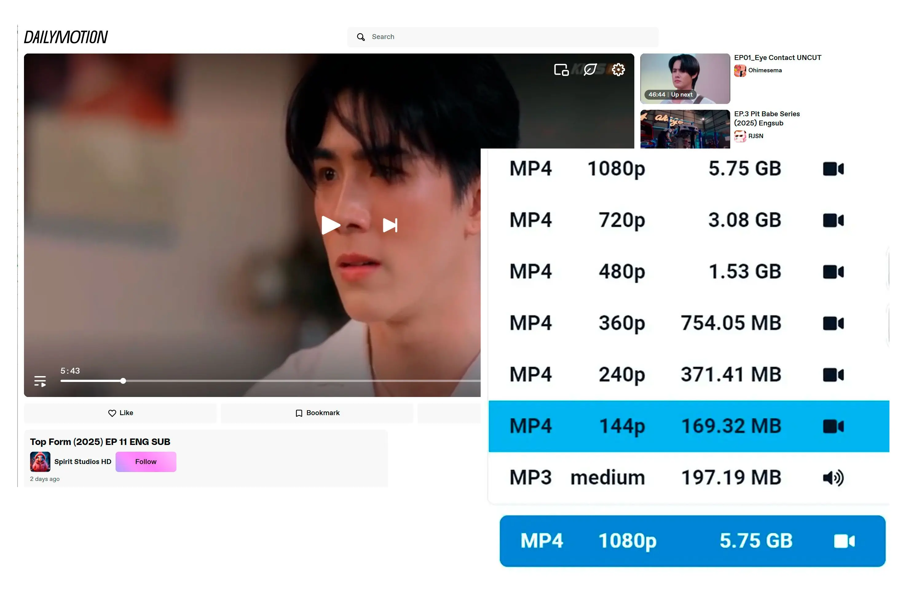 Elegir el formato de video o audio.
