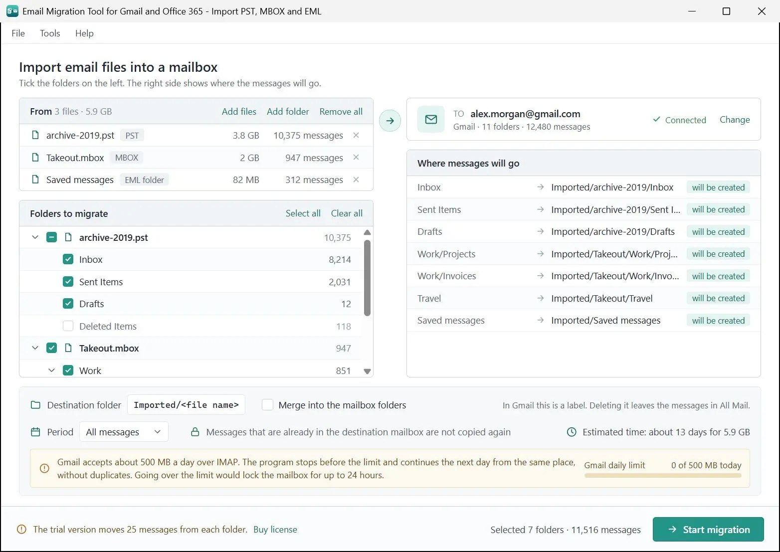 Email Migration Tool for Gmail and Office 365 - Import PST, MBOX and EML Capturas de pantalla.