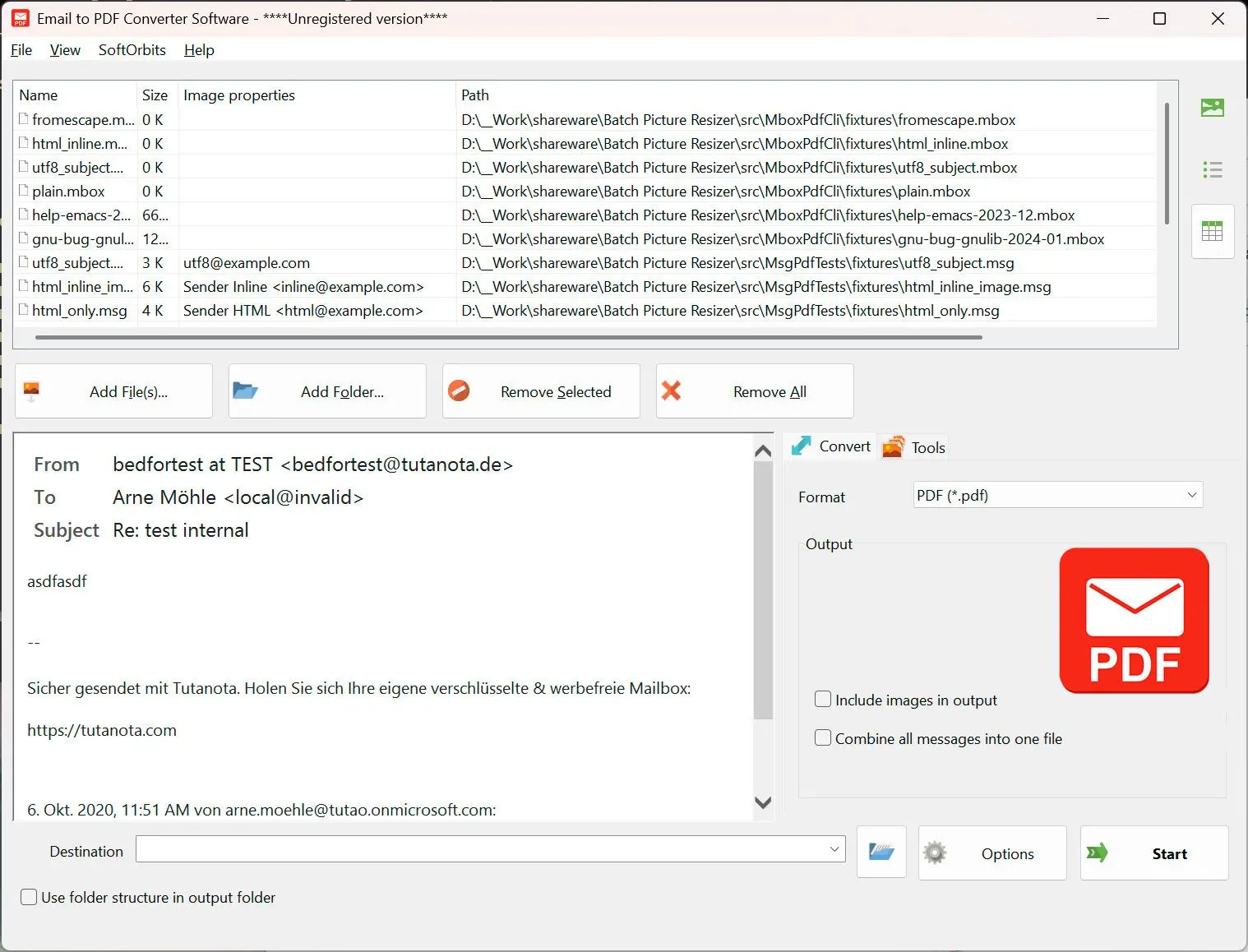 Email to PDF Converter Software Capturas de pantalla.