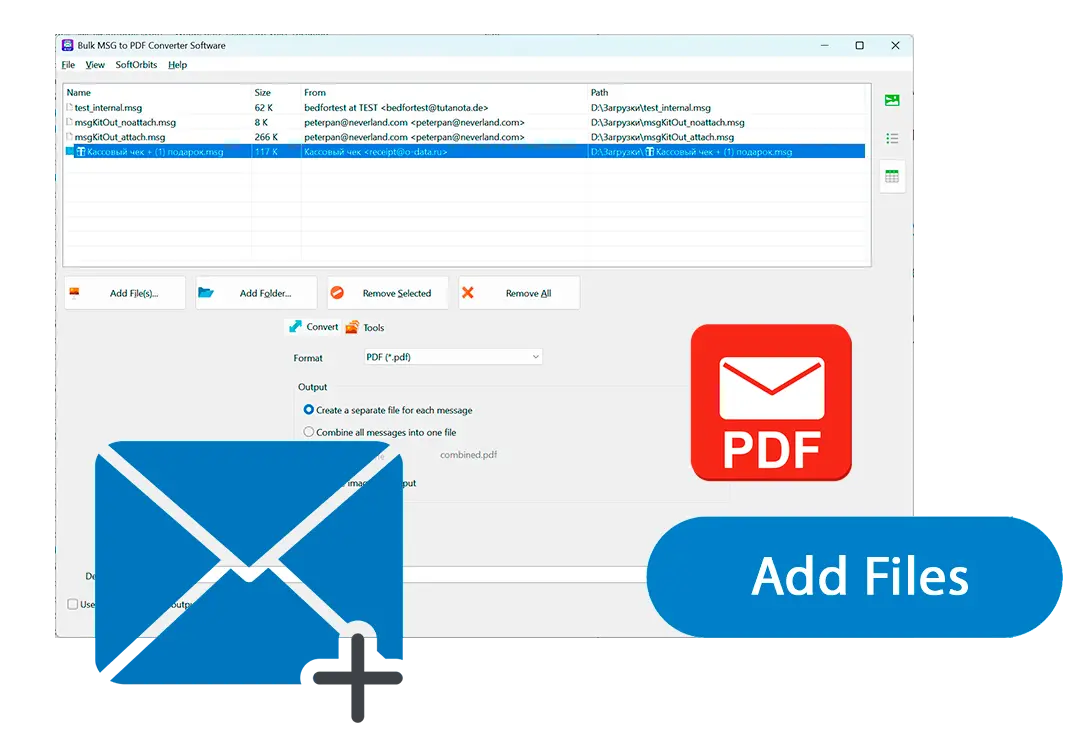 Agregue sus archivos de correo electrónico.