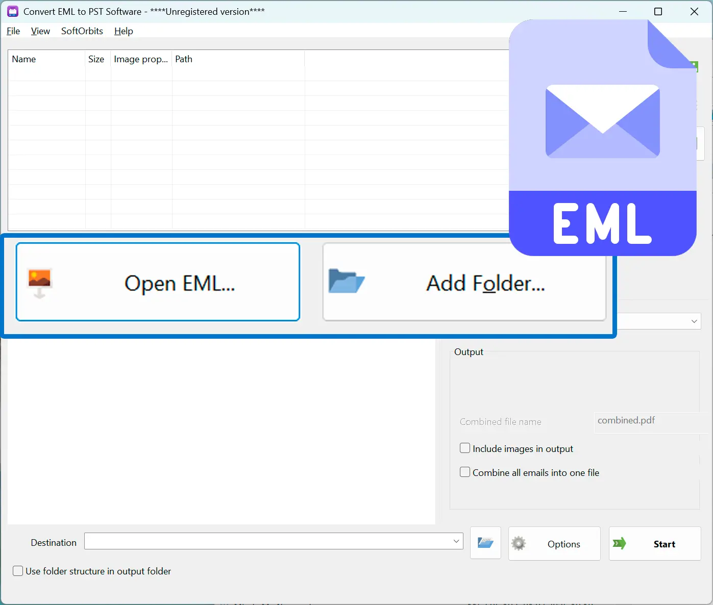 Agrega tus archivos EML.