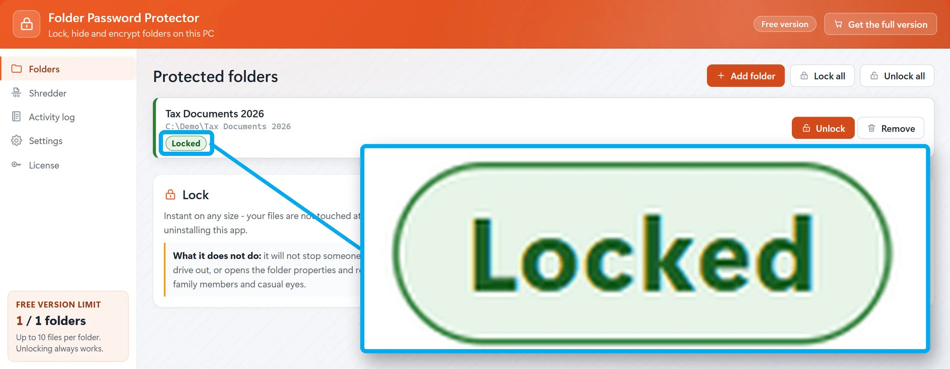 Bloquee la carpeta y ábrala cuando la necesite.
