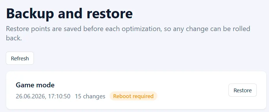 Guarda un punto de restauración, luego aplica la configuración.