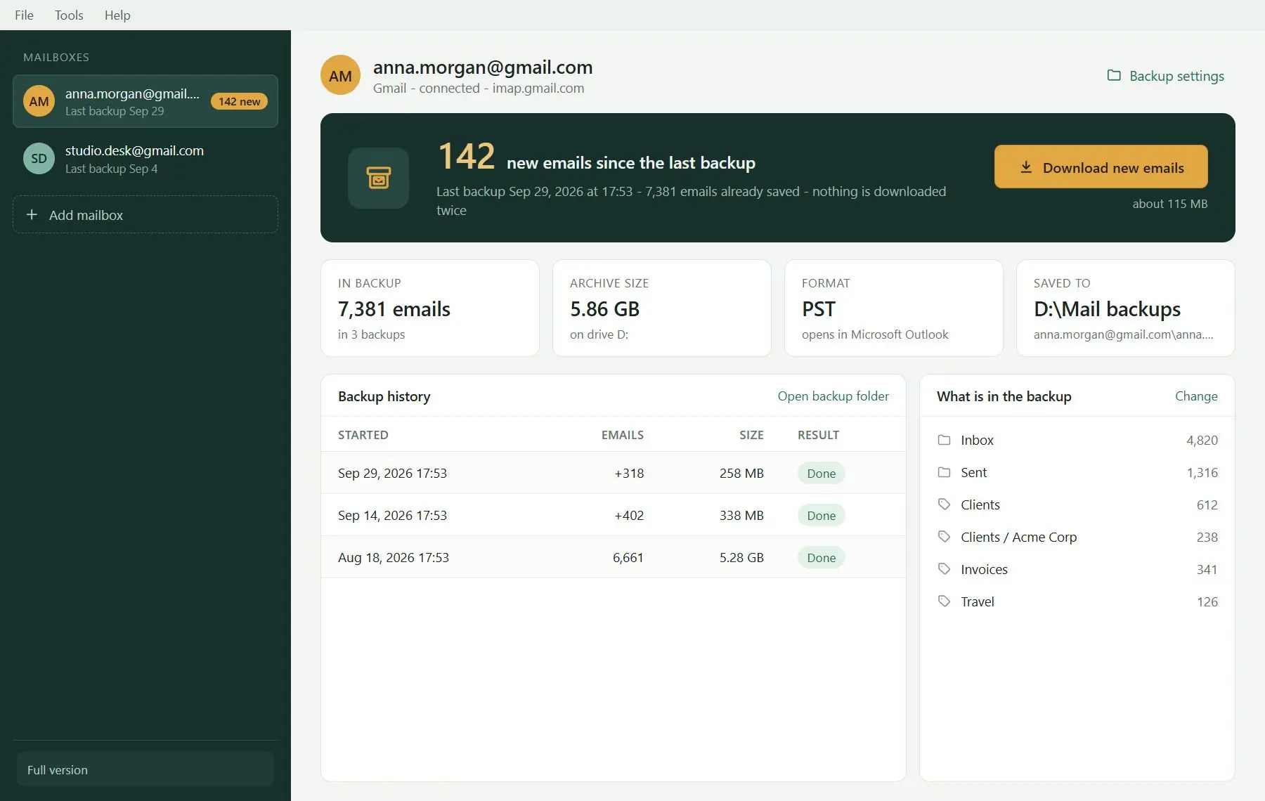 Gmail Backup & Export Software to PST and MBOX Capturas de pantalla.