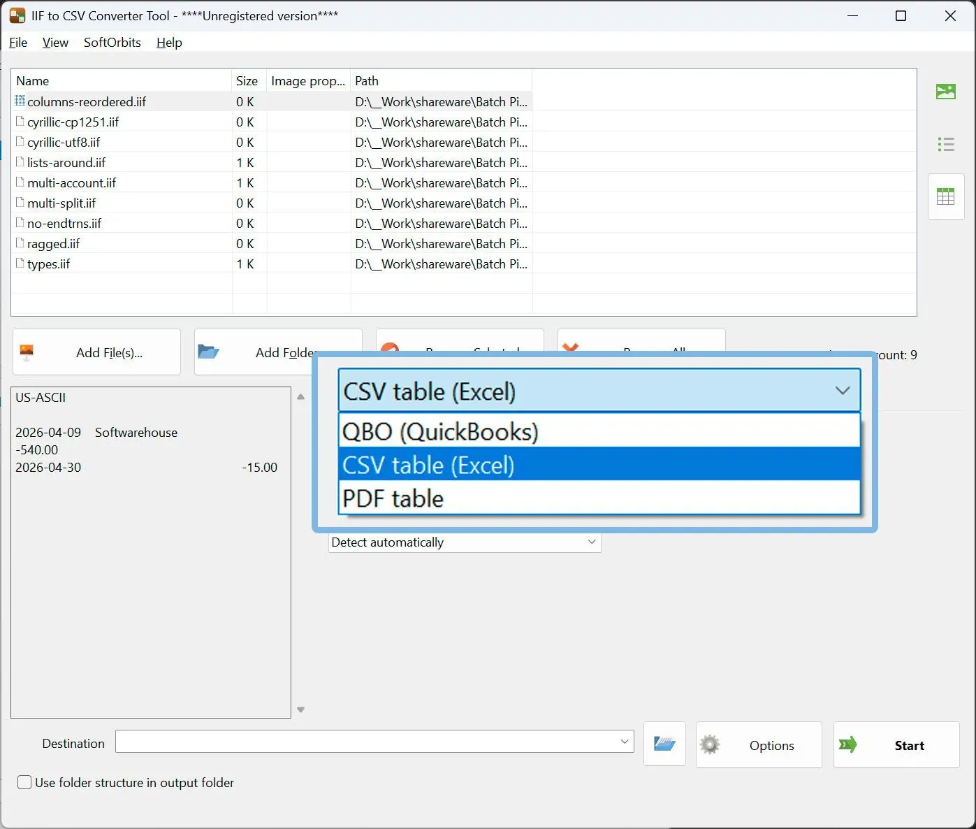 Seleccione CSV y genere el archivo.