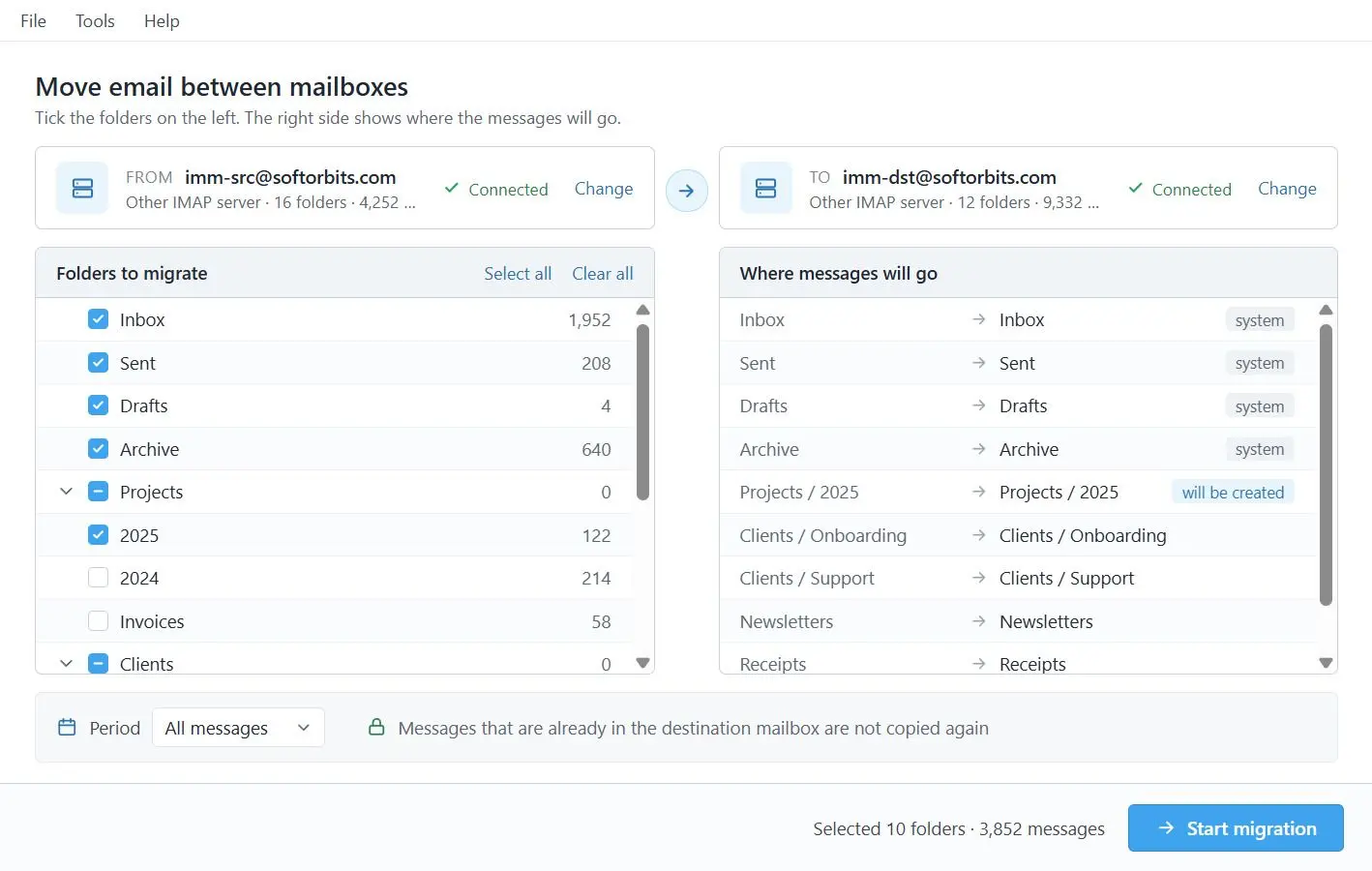 IMAP to IMAP Email Migration Tool Capturas de pantalla.