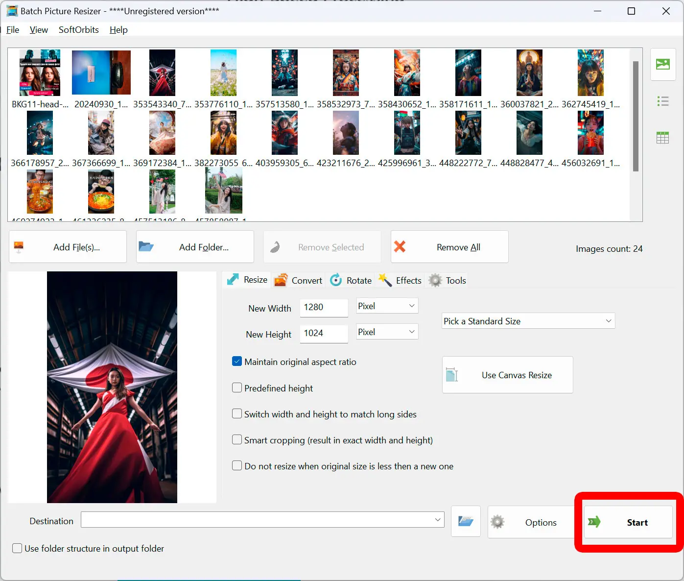 Inicie el proceso de cambio de tamaño.