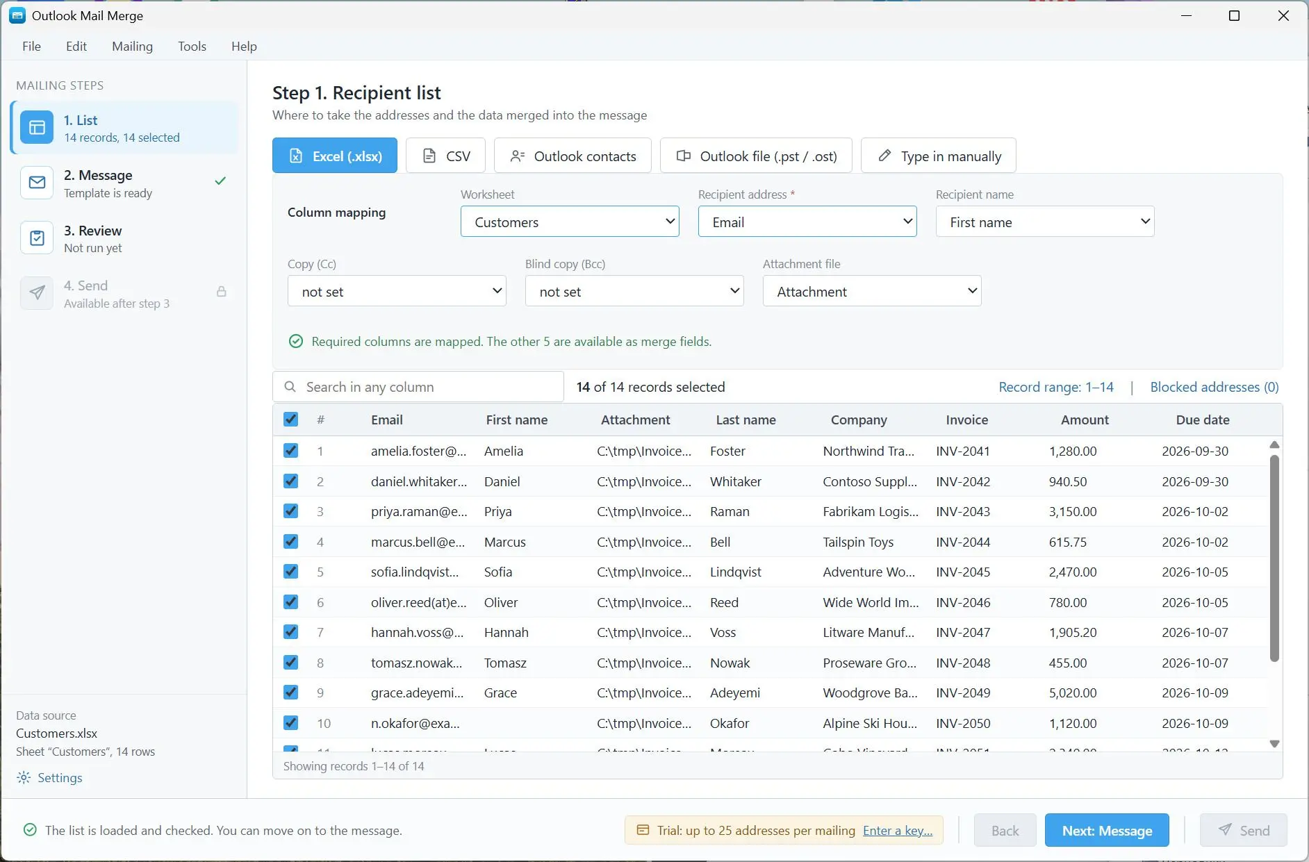 Mail Merge for Outlook and Excel with Attachments Capturas de pantalla.
