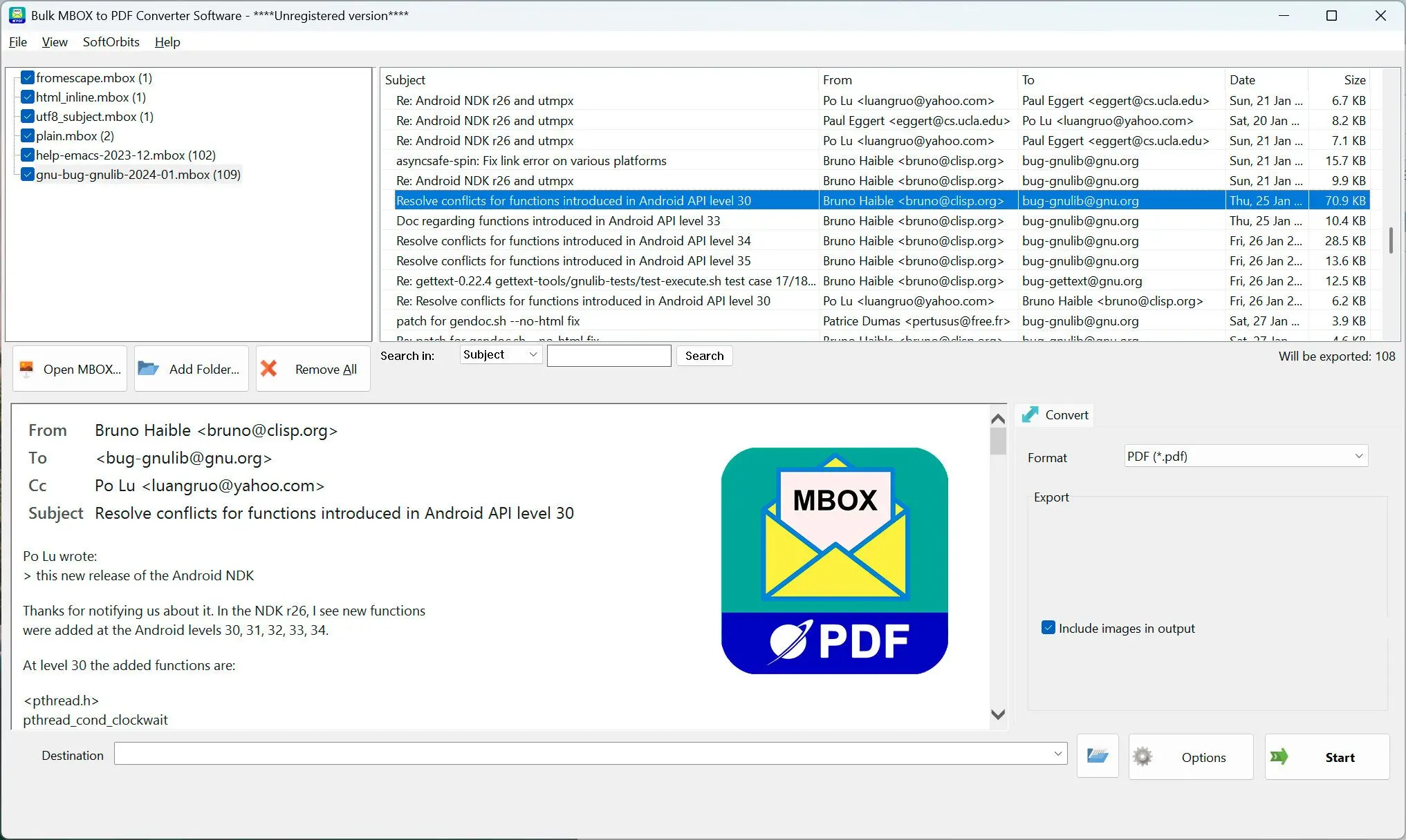 MBOX to PDF Converter Software Capturas de pantalla.