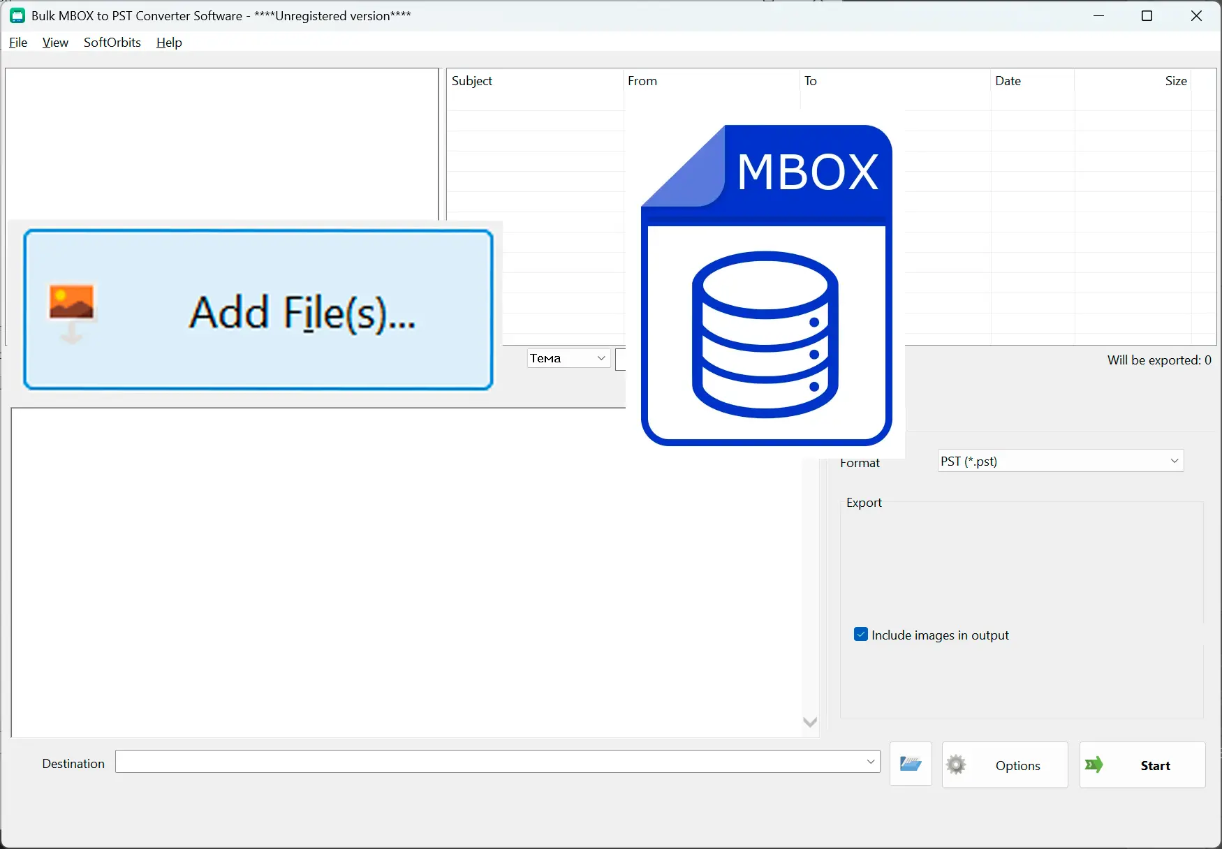 Agregue sus archivos MBOX.