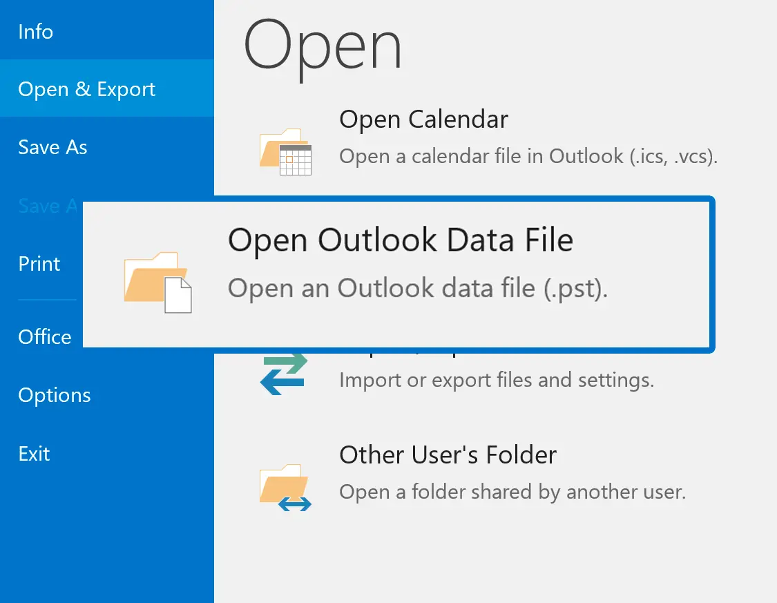 Abra el PST en Outlook.