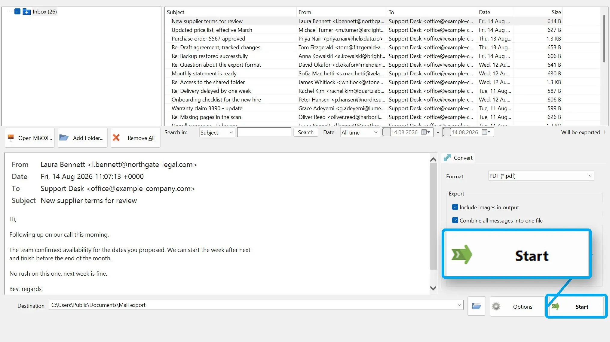 MBOX to PDF Converter Software Capturas de pantalla.