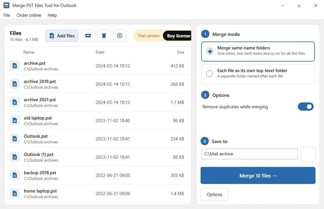 Merge PST Files Tool for Outlook Captura de pantalla.