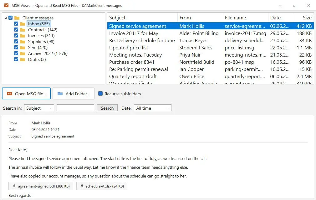 MSG Viewer - Open and Read MSG Files Captura de pantalla.