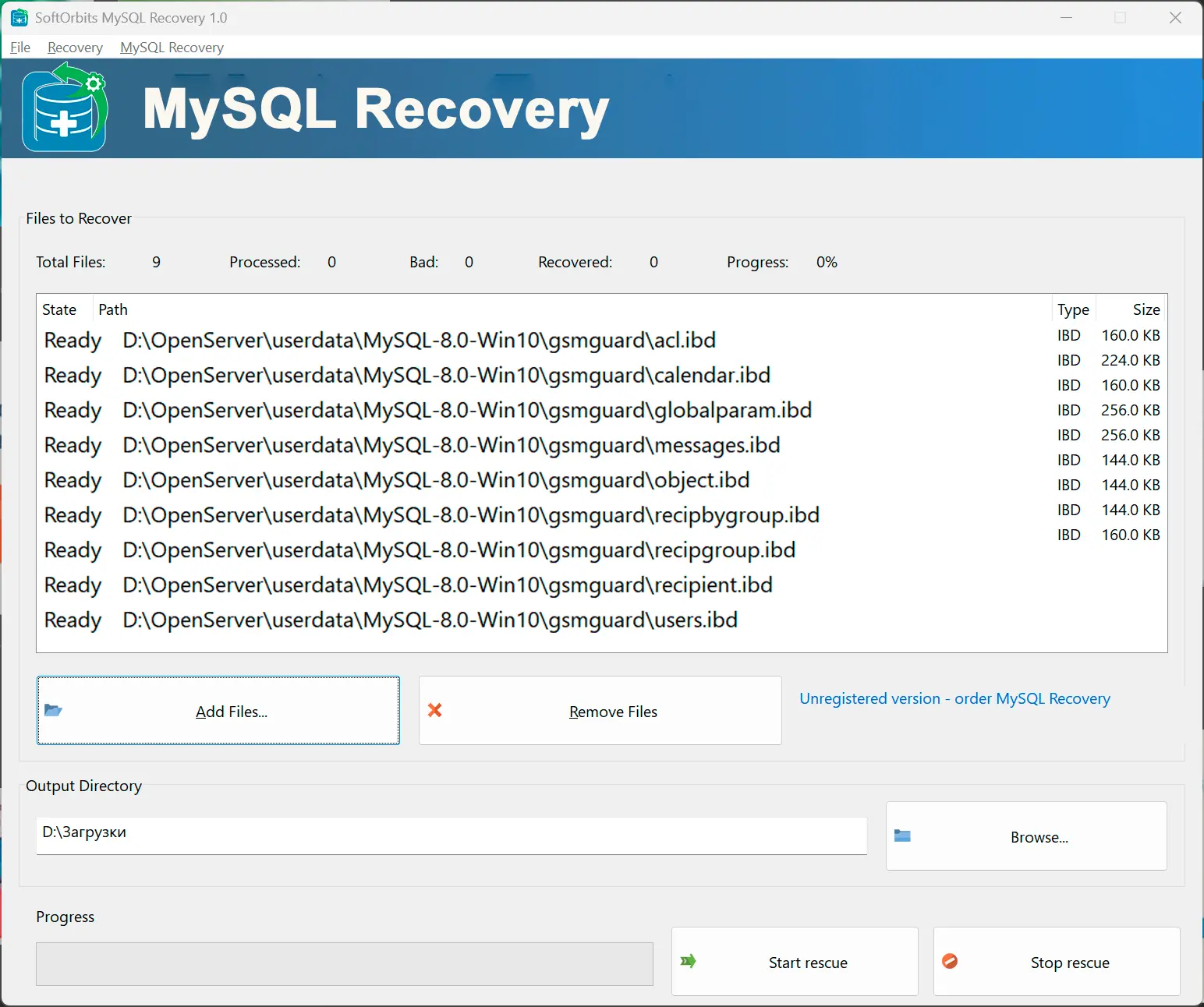 Añadir Archivos de Base de Datos.