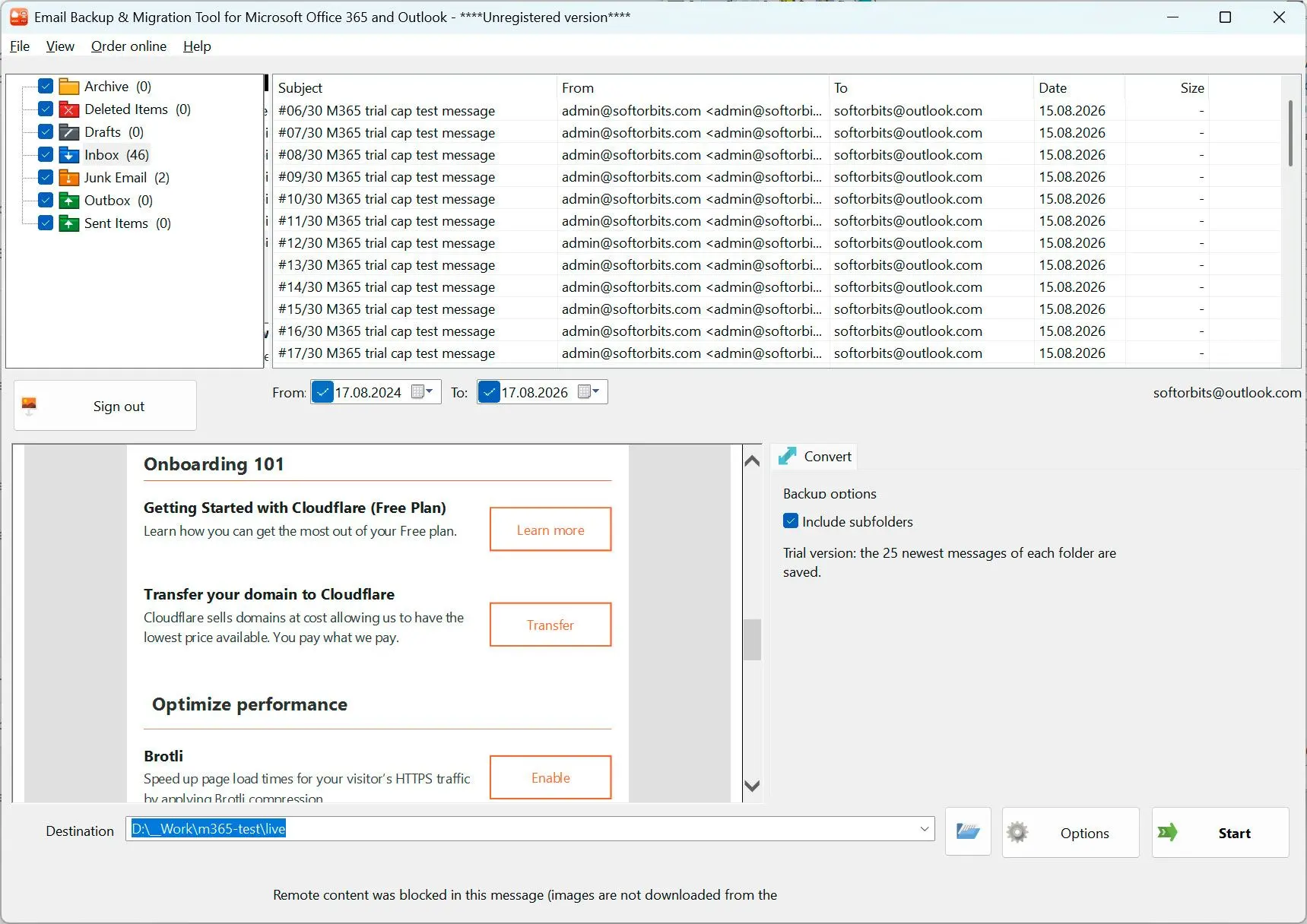 Email Backup & Migration Tool for Microsoft Office 365 and Outlook Capturas de pantalla.