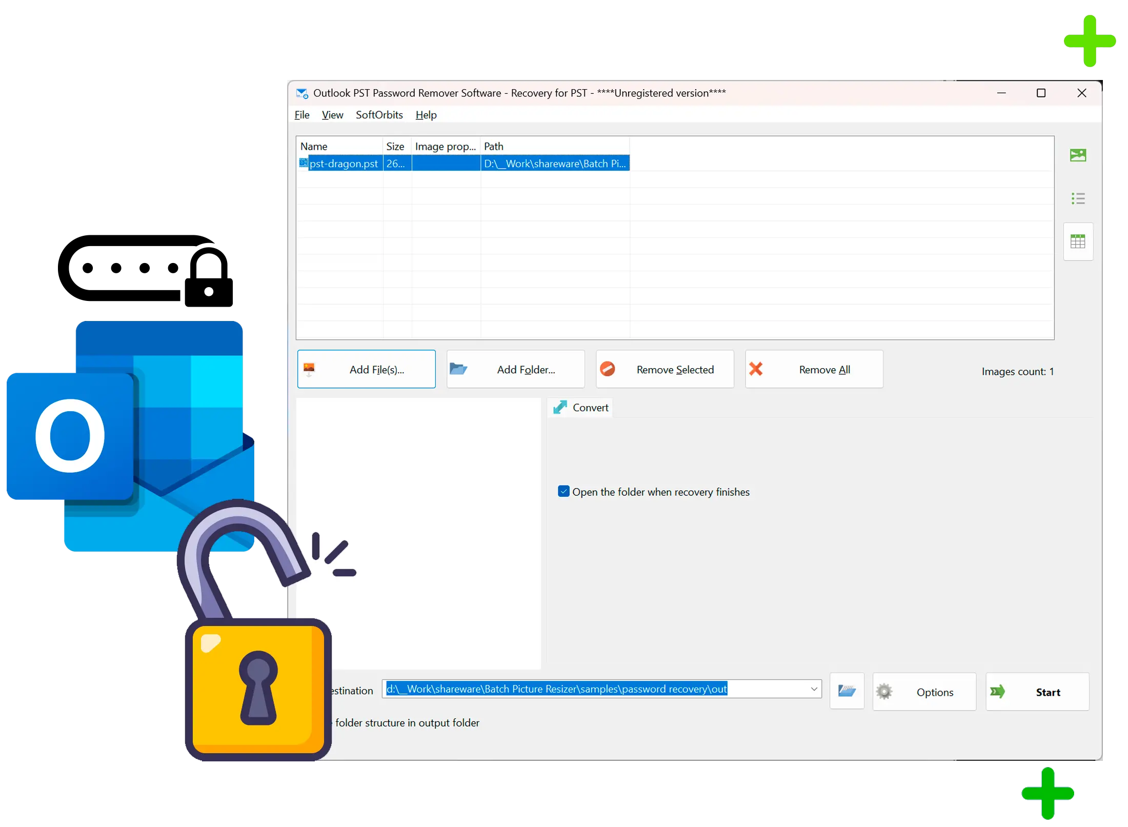 Outlook PST Password Recovery Capturas de pantalla.