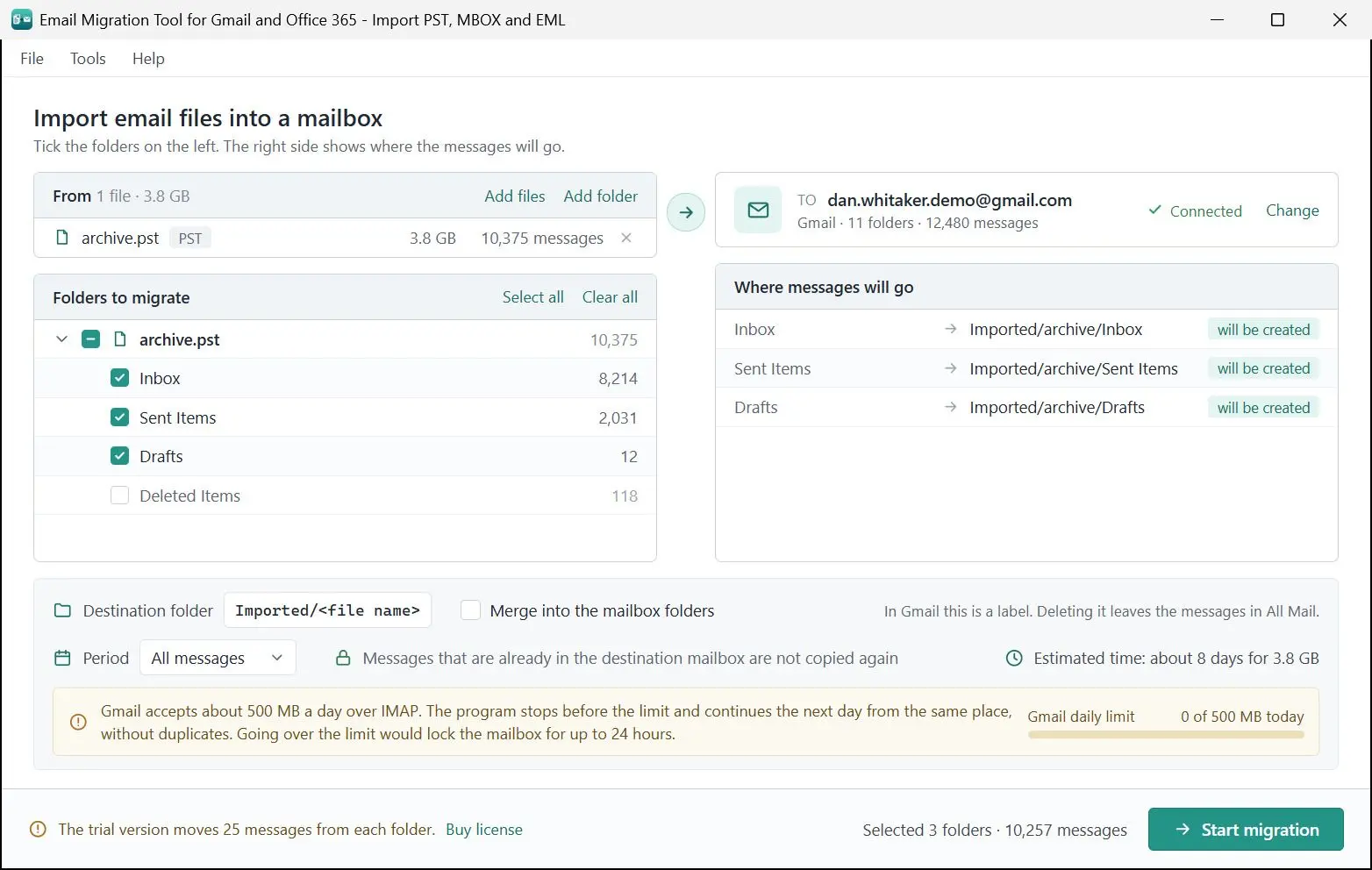 Email Migration Tool for Gmail and Office 365 - Import PST, MBOX and EML Capturas de pantalla.
