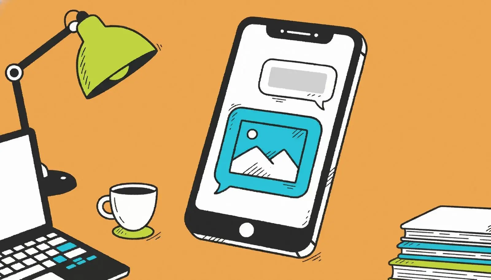 Teléfono con una conversación de chat y una foto reenviada sin metadatos EXIF.