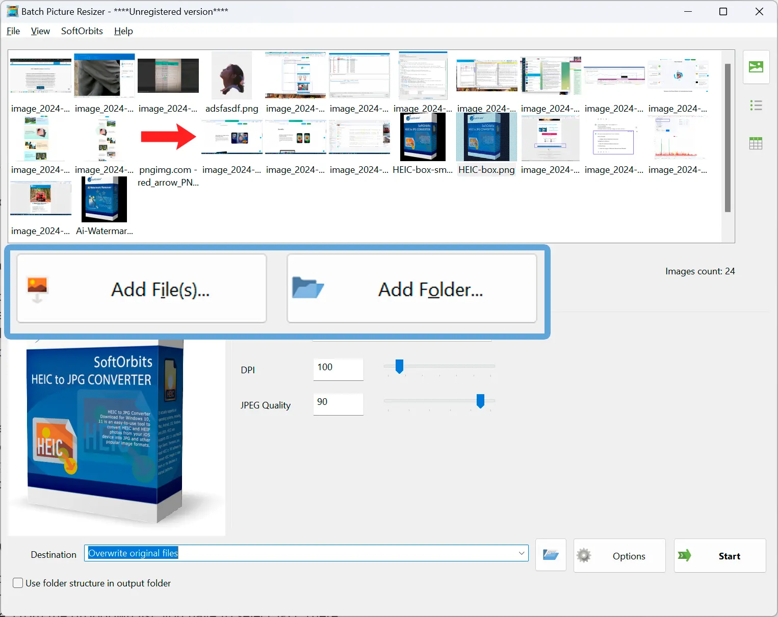 Seleccione los archivos PNG.